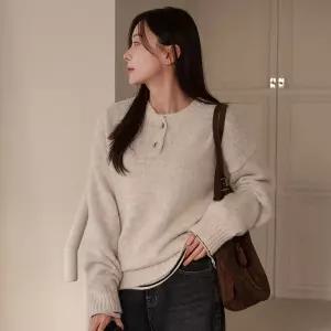 [캔마트] 더블 단추 울 라운드 니트
