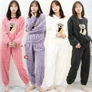하랑이플 겨울 밍크 극세사 수면잠옷 상하세트 수면바지 남녀공용 홈웨어 파자마
