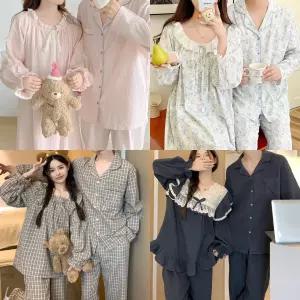 러빙리 커플 잠옷 긴팔 긴바지 홈웨어 남성 여성 요루면 원피스 순면 파자마 상하세트