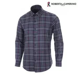 [Roberta di Camerino]PC 슬림핏 네이비 체크 긴소매 버튼다운 셔츠 RN3-251-9