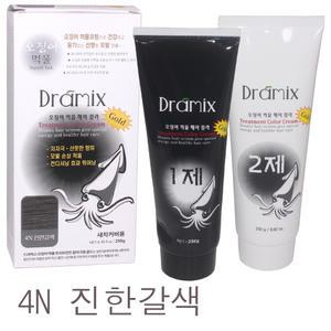 드라믹스 오징어먹물 트리트먼트 칼라 크림 골드 1제2제각각250g (색상 4N진한갈색)/(소량구매구성) 주요성분 오징어먹물색소 + 헤나추출물 /노암모니아/저자극염색약/화인 정품