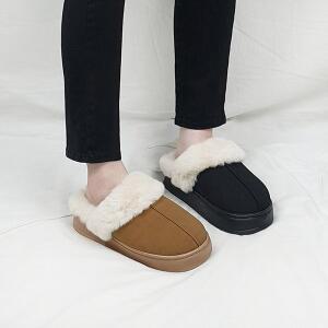 [디아]듀나 가벼운 절개 스웨이드 키높이 겨울 통굽 털 슬리퍼 4cm
