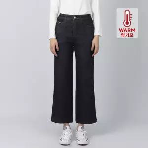 코너스톤 여성 청바지 기모 뒷 밴딩 와이드 블랙 W4D2352