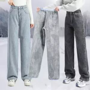 여성 기모 와이드 청바지 데님팬츠 겨울 하이웨스트 따뜻한 글로벌와이