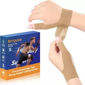 엄지손가락용 프리컷 키네시올로지 테이프 지지용 KTQUICK 12PCS 방수 및 저자극성 라텍스 운동 손목 엄지