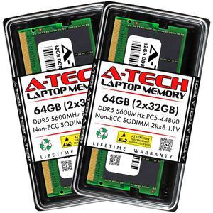 A-TECH 64GB 키트 (2X32GB) DDR5 5600MHZ 업그레이드 2RX8 모듈 듀얼 랭크 NON-ECC 262핀 PC5-44800 1.1V SO-DIMM 메모리 노트북 언버퍼드 컴퓨터 RAM SODIMM CL46