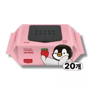 슈퍼대디 시그니처 미스터펭 딸기 엠보싱 아기 물티슈 저자극 70평량 캡형 70매, 20팩