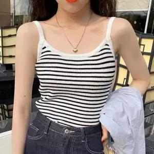 스트라이프 민소매 스판 나시 이너티 얇은 어깨끈
