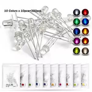 100개 3mm LED 다이오드 초고휘도 백색 적색 녹색 청색 자외선 보색 황색 주황색 분홍색 2V 3V 멀티컬러 발