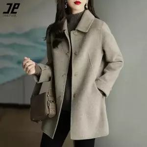 여성 캐주얼 하프 코트 베이직 오버핏 디자인 모직 재킷 따뜻한 반코트 카라 루즈핏 아우터 빅사이즈 포켓
