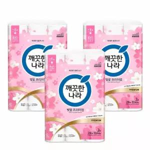 깨끗한나라 벚꽃 프리미엄 화장지 28m 30롤 X 3팩