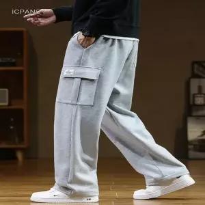 바지 겨울 가을 운동복 남성 캐주얼 트랙 멀티 포켓 Drawstring 코튼 루즈 스트레이트 대형 6XL 7XL 8XL