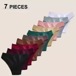 7PCS 여성용 무봉제 면 팬티 로우 라이즈 스트라이프 속옷 편안한 통기성 섹시한 란