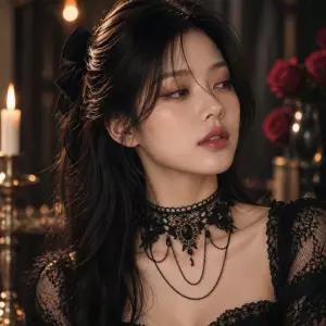 할로윈 레이스 초커 목걸이 큐빅 뱀파이어 마녀 코스튬 파티