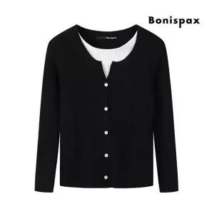보니스팍스 정상가:69,000원 | 데일리 카라 트임 배색 버튼 긴팔 니트 XO3KT008L0 1415750
