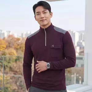 2장세트 김영주골프 남성 간절기 부드러운 사방스판 배색 반집업 긴팔 티셔츠