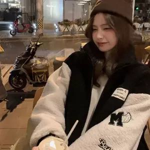 여성 캐주얼 패치포인트 후리스 집업 자켓 뽀글이점퍼 야구점퍼 브라운 H-25E20