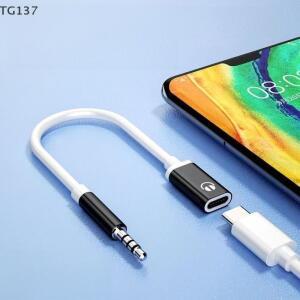 1개 3.5mm to 타입 C 여성 플랫 헤드 어댑터 케이블 아날로그 오디오 잭 USB-C 컨버터