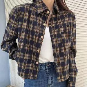 여성 체크 크롭 루즈핏 긴팔 셔츠 데일리 남방