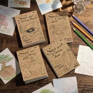 80매 빈티지 손그림 스케치 컬러링북 2.0 DIY 아트 블랭크 트레이싱 라인 드로잉 그래피티 북