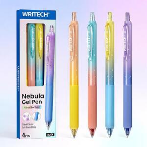 WRITECH 젤펜 볼드 포인트: 1.0MM 블랙 잉크 리트랙터블 4CT 부드러운 필기감과 미적 그라데이션 컬러 저널링 및 필기용 무음 클릭 번짐 방지 네뷸라 펜 세트
