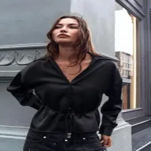 ZARA 새틴 벨트 셔츠 - 블랙 8030/748/800 645402