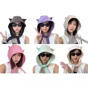 퀵 드라이 UPF 50 자외선 차단 캣이어 반다나 디자인 여성 청소년용 조절 가능한 끈이 달린 모자 아웃도어