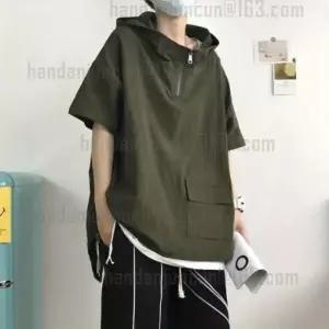 공용 후드티/모자달린 티셔츠 오버핏 얇은 빅사이즈 후드티 반팔 후드집업 남자 커플 간절기