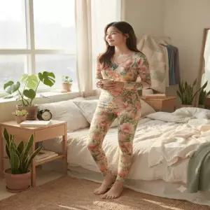 화사한 컬러 플라워 나염 기모 원단 여성 동내의 LG3184S(NC해운대)