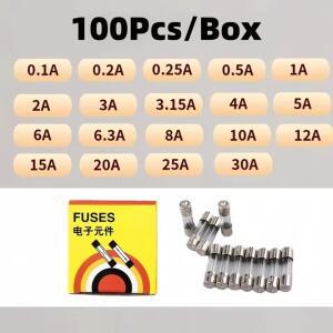 10/100pcs 5x20 6x30mm 유리관 퓨즈 250V F 0.1A 3A 4A 8A 고속
