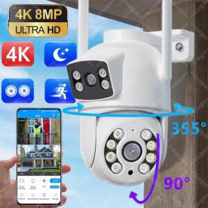 4K 8MP 와이파이 카메라 PTZ 야외 듀얼 스크린 인체 감지 듀얼 렌즈 4MP CCTV 카메라 보안 보호 IP 양방향