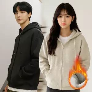 데일리 기모 집업 학생잠바 겨울 남녀공용 후드 따뜻한 오버핏 캐주얼 커플 인쇄
