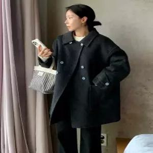 handmade. 울 다크 더블 하프 핸드메이드 코트 (one color)