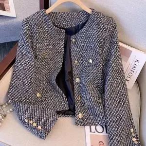 봄 가을 여자 트위드 자켓 프렌치 라운드넥 쇼트 코트 긴팔 자켓 캐주얼 여성 긴팔 재킷 아우터 YSQ