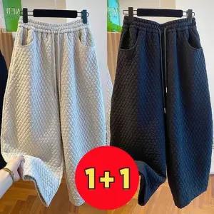 1+1 여성 겨울 와이드 퀼팅 밴딩 하이웨스트 방한 패딩 바지