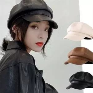 인조 여성 레더 빵 모자 팔각 여성 가죽 빵 모자 여성레더빵모자 여성뉴스보이캡