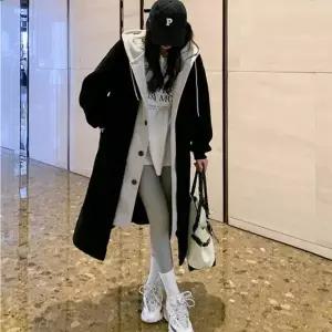오버핏 레이어드 후드 뽀글이 양털 블랙 롱코트