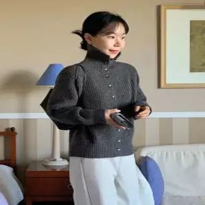 테우 도톰 하이넥 골지 버튼 가디건 (one color)