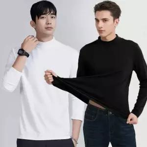 남자 가을 겨울 얇은 스판 무지 반목 반폴라 폴라 레이어드 긴팔 면 티셔츠