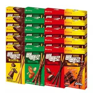 롯데 빼빼로 20개 혼합세트 (초코54gx5개+아몬드37gx5개+초코필드53gx5개+크런키39gx5개) 수능 간식 선물
