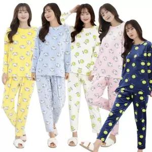 여성 잠옷 세트 강아지 스마일 울트라 밍크 극세사 수면 겨울 잠옷