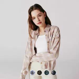 [지오다노] 여자 플란넬 크롭 셔츠 343911