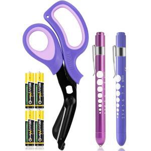 MEUUT 3팩 펜라이트 및 가위 - 8인치 특허받은 외상 1개 4개의 배터리로 LED 2개 간호사 의사용 붕대