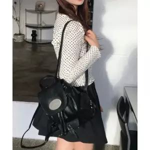 LOTSYOU [Leather] Nostalgia Non Twinkle Backpack BLACK