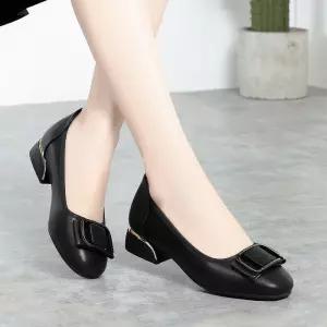 피카소 폭신 편안한 여성용 소가죽 금장 버클 펌프스