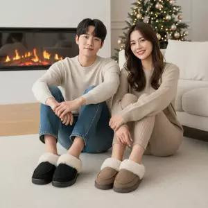 남성 2컬러 털슬리퍼 모던 심플 웜퍼 실내외 캐주얼 기모 미끄럼방지 컴포트 슬리퍼