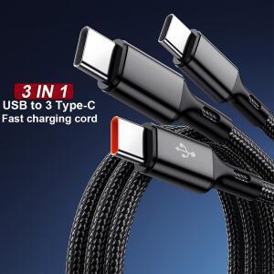 호환 멀티포트 3 in 1 USB-A to ×Type-C 고속 충전 케이블 100W 6A 삼성 갤럭시 S24 샤오미 레드미 화웨이