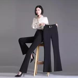 (완전 편한) 85kg까지 날씬해보이는 여성 정장 사방 스판 와이드 나팔 9부 바지 봄 여름 블랙 빅사이즈 슬