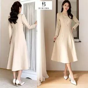 비비디아 여성 고급 슬림핏 긴팔 정장 롱 원피스 하객룩 오피스룩 (S~2XL) 5598
