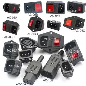 컴퓨터 마운트 콘센트 2 3 핀 IEC320 C14 전원 소켓 LED 250V 로커 스위치 황동 10A 퓨즈 입구 플러그 커넥